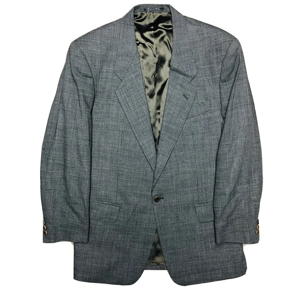 Lubiam 1911 Black w/ Tan Microcheck Wool Polyester Single Btn Blazer Mens Sz 40R